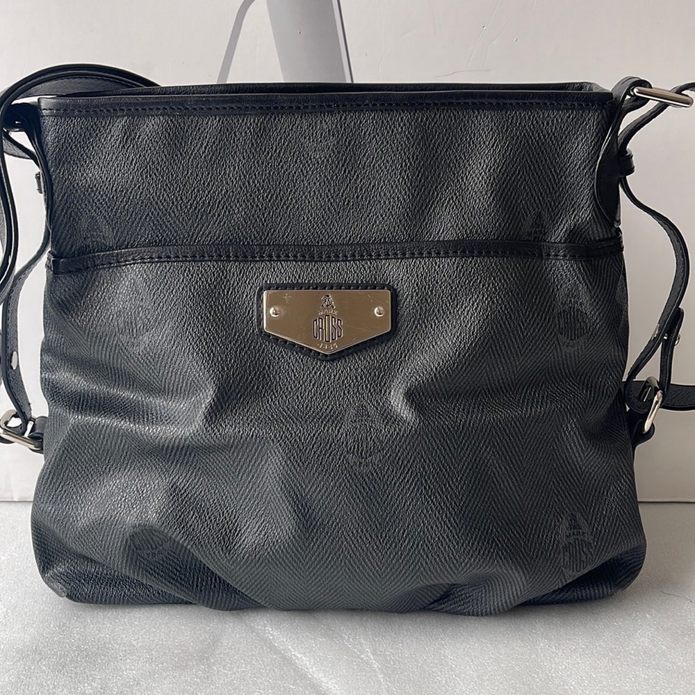 MARK CROSS MONOGRAM  SAFFIANO LEATHER TRIM SHOULDER BAG